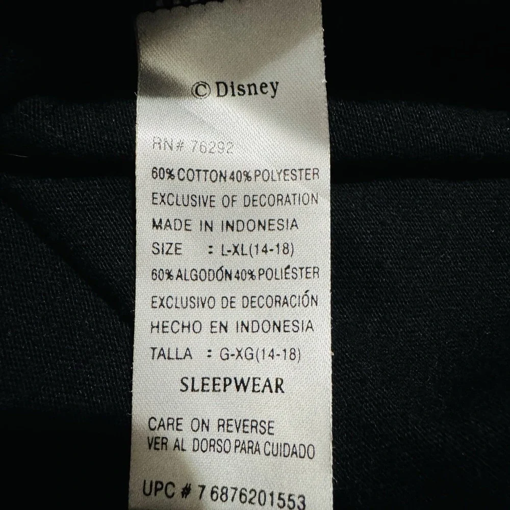 Disney Black Mickey Mouse Front Scoop Neck Short Sleeve‎ Sleepshirt Dress L-XL